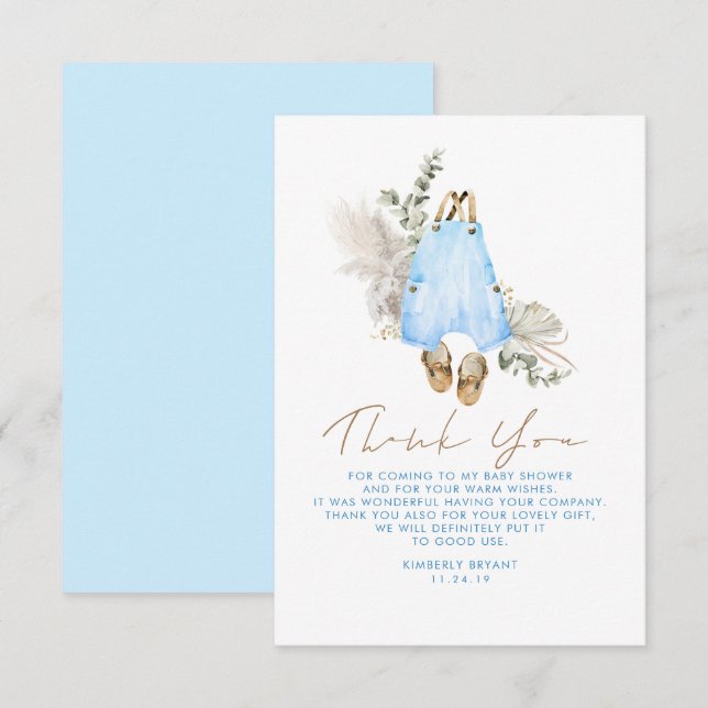 Tarjeta De Agradecimiento Blue Brown Sage Baby Shower Little Gracias (Anverso / Reverso)