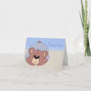 Tarjeta De Agradecimiento Blue Brown Teddy Bear Gracias Cartas