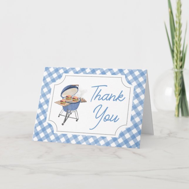 Tarjeta De Agradecimiento Blue Burger BBQ Baby Shower (Anverso)