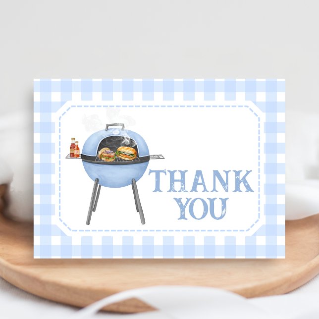 Tarjeta De Agradecimiento Blue Burger BBQ Baby Shower (Bun and Burgers Baby Shower Thank You Card
)