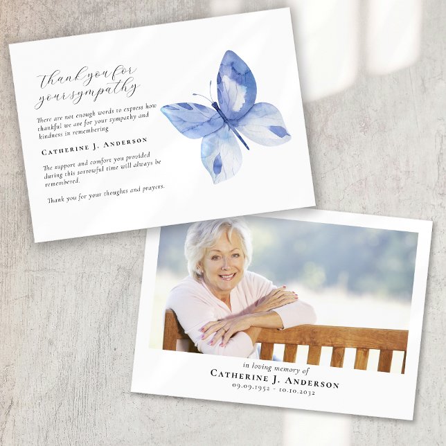 Tarjeta De Agradecimiento Blue Butfly Photo Sympathy Funeral Memorial (Subido por el creador)
