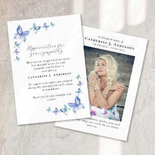 Tarjeta De Agradecimiento Blue Butterflies Foto Simpatía Memorial funerario