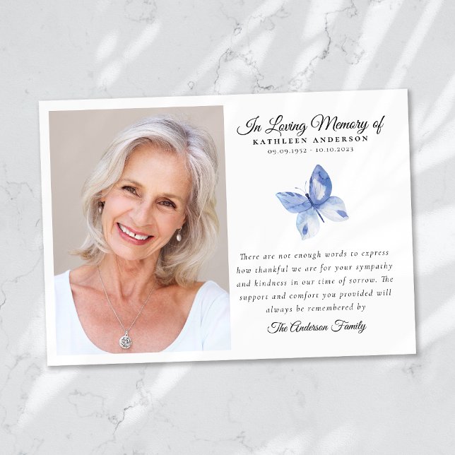 Tarjeta De Agradecimiento Blue Butterfly Photo Funeral Memorial (Subido por el creador)