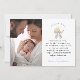 Tarjeta De Agradecimiento Blue Carriage Photo Baby Shower Thank You Card