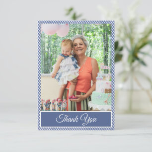Tarjeta De Agradecimiento Blue Checkered Gingham Birthday Gracias Foto