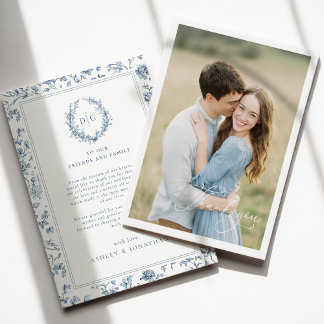 Tarjeta De Agradecimiento Blue Chinoiserie Photo Wedding