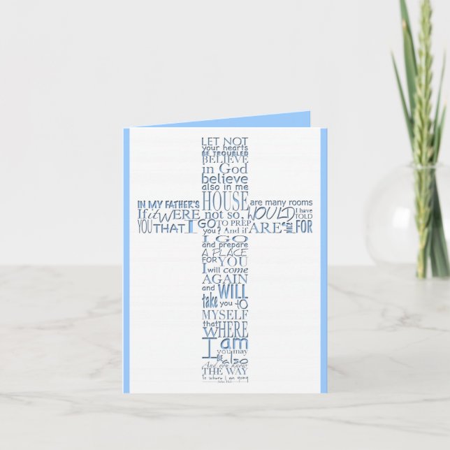 Tarjeta De Agradecimiento Blue Christian Cross John 14 Sympathy Gracias (Anverso)
