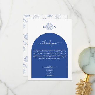 Tarjeta De Agradecimiento Blue Clam Seashells Coastal Seaside Beach Wedding