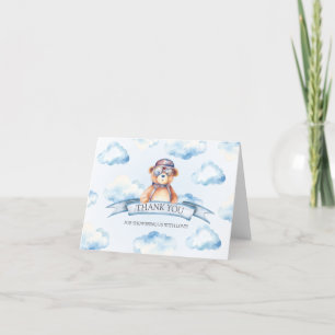 Tarjeta De Agradecimiento Blue Cloud Vintage Boy Bear Baby Shower
