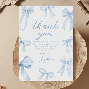Tarjeta De Agradecimiento Blue Coquette Bow Chica Birday Party