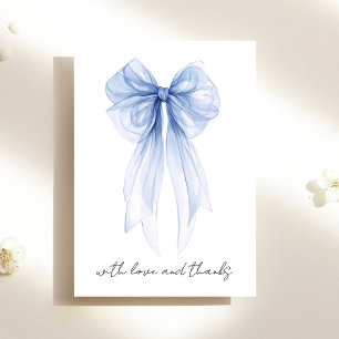 Tarjeta De Agradecimiento Blue Coquette Bow Watercolor Brilla Shower