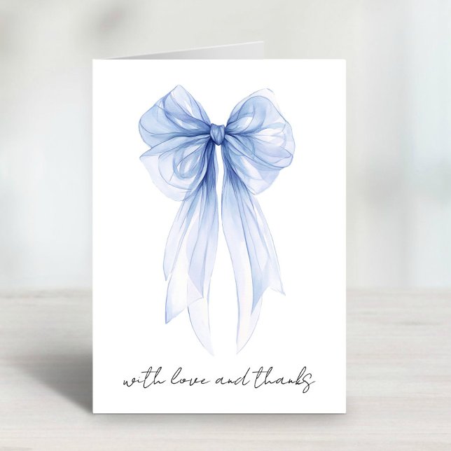 Tarjeta De Agradecimiento Blue Coquette Bow Watercolor Brilla Shower (Subido por el creador)