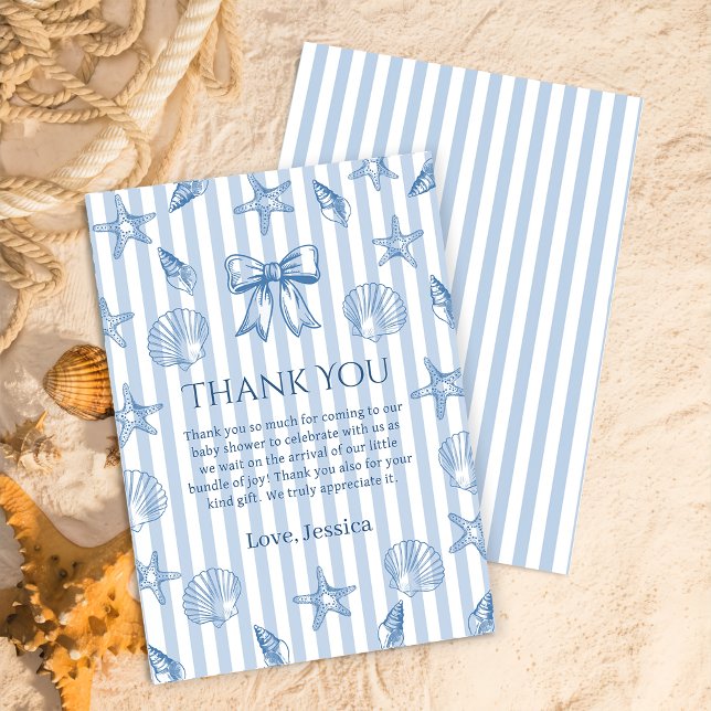 Tarjeta De Agradecimiento Blue Coquette Seashells Baby Shower Thank You Card (Subido por el creador)