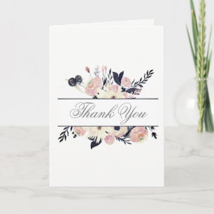 Tarjeta De Agradecimiento Blue Coral Pink Floral Spring Wedding gracias