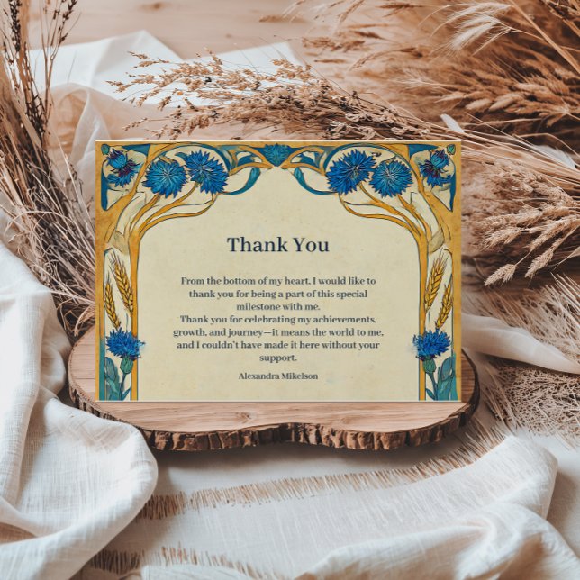 Tarjeta De Agradecimiento Blue Cornflower Art Nouveau Sweet Sixteen (Subido por el creador)