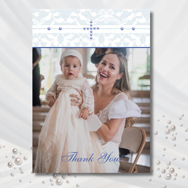 Tarjeta De Agradecimiento Blue Cross Christian Baptism Photo Thank You Card (Subido por el creador)