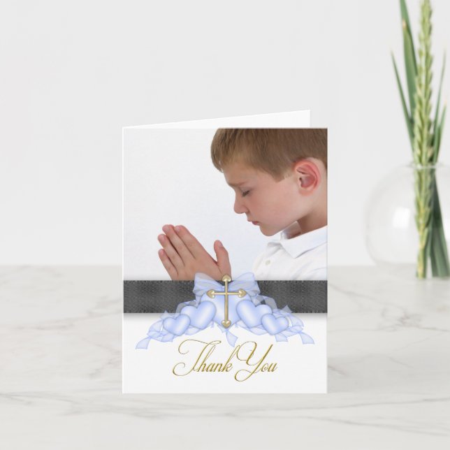 Tarjeta De Agradecimiento Blue Cross Photo First Communion Thank You Cards (Anverso)