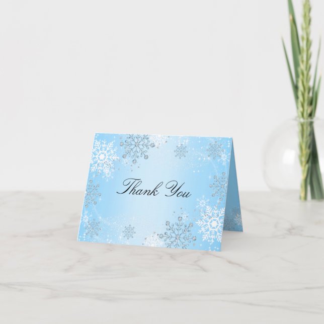 Tarjeta De Agradecimiento Blue Crystal Snowflake Winter Wonderland Gracias (Anverso)