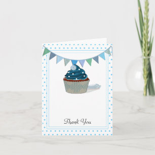 Tarjeta De Agradecimiento Blue Cupcake Baby Shower Gracias