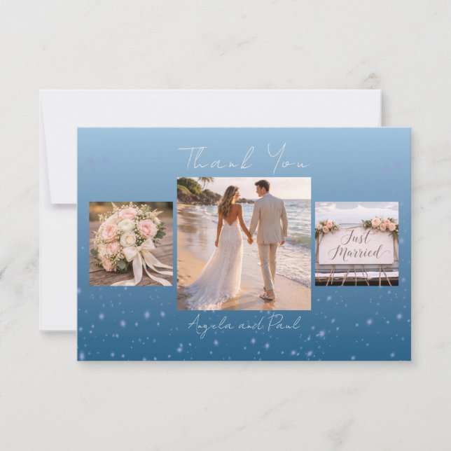 Tarjeta De Agradecimiento Blue Custom Photo Wedding Thank You Card Flat (Anverso)