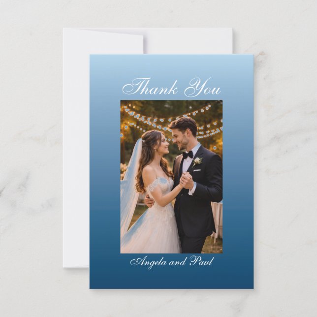 Tarjeta De Agradecimiento Blue Custom Photo Wedding Thank You Card Flat (Anverso)