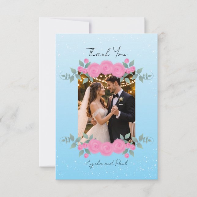 Tarjeta De Agradecimiento Blue Custom Photo Wedding Thank You Card Flat (Anverso)