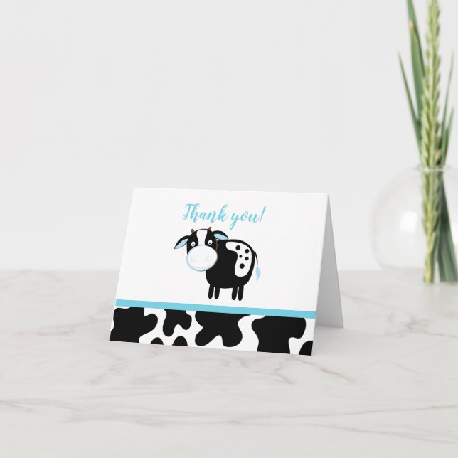 Tarjeta De Agradecimiento Blue Dairy Cow Boy Farm Baby Shower (Anverso)