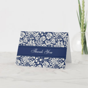 Tarjeta De Agradecimiento Blue Damask Baby Shower Hostess Gracias