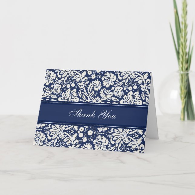 Tarjeta De Agradecimiento Blue Damask Baby Shower Hostess Gracias (Anverso)