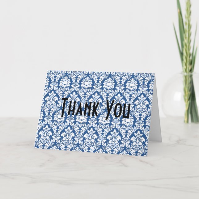 Tarjeta De Agradecimiento Blue Damask Gracias (Anverso)
