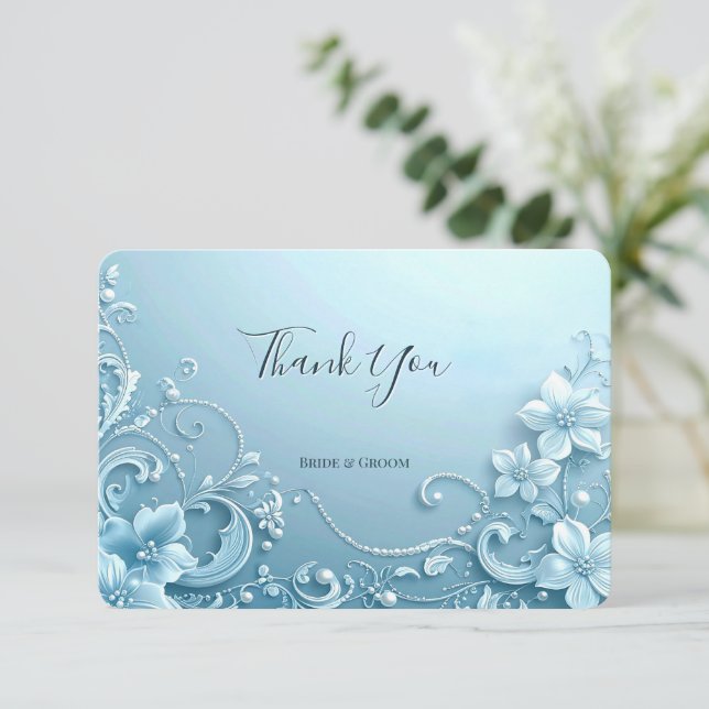Tarjeta De Agradecimiento Blue Decorative Floral Thank You Card (Anverso de pie)