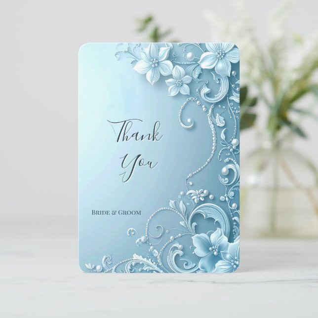 Tarjeta De Agradecimiento Blue Decorative Floral Thank You Card (Anverso de pie)