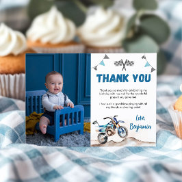 Tarjeta De Agradecimiento Blue Dirt Bike Boy Birthday Party Photo
