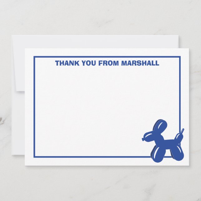 Tarjeta De Agradecimiento Blue Dog Balloon Animal Birday (Anverso)