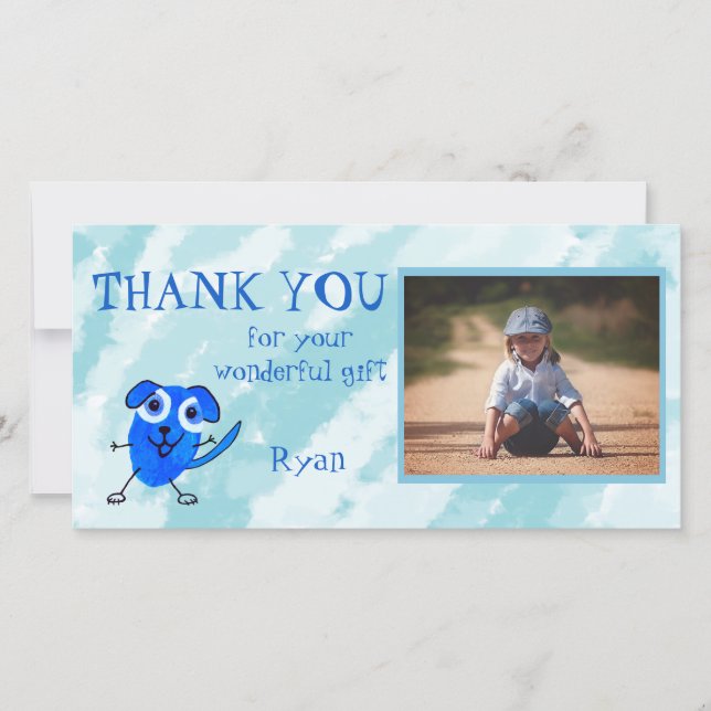Tarjeta De Agradecimiento Blue Dog Personalized Gracias (Anverso)