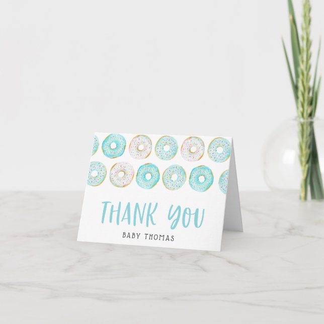 Tarjeta De Agradecimiento Blue Donuts Baby Shower Gracias (Anverso)