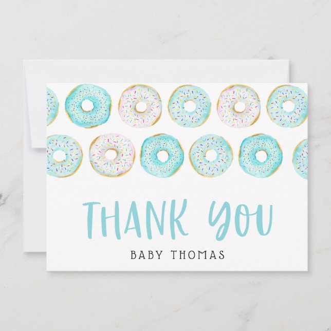 Tarjeta De Agradecimiento Blue Donuts Baby Shower Gracias (Anverso)