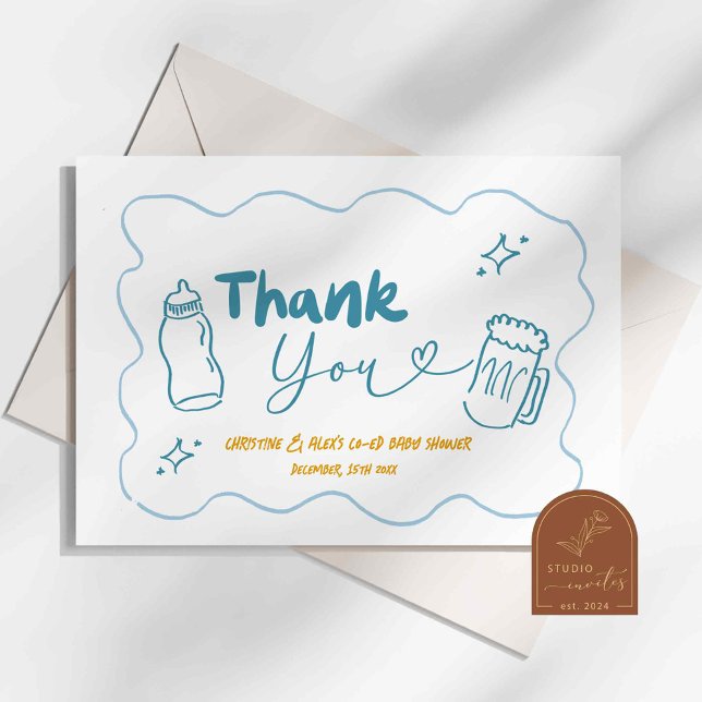 Tarjeta de agradecimiento Blue Doodle Baby is Brew (Subido por el creador)