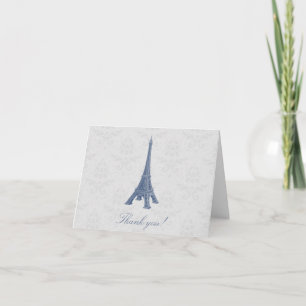 Tarjeta De Agradecimiento Blue Eiffel Tower Damask Wedding Gracias Cartas