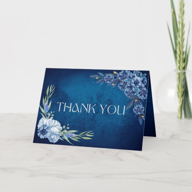 Tarjeta De Agradecimiento Blue Elegant floral summer wedding (Anverso)