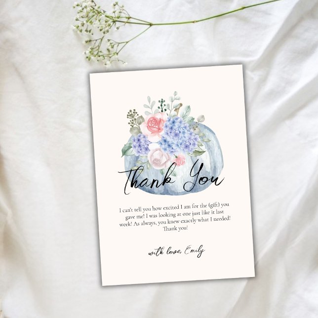 Tarjeta De Agradecimiento Blue Elegant Flower Pumpkin Fall Baby Shower (Blue Elegant Flower Pumpkin Fall Baby Shower Thank You Card)