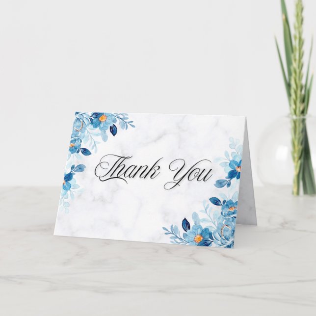 Tarjeta De Agradecimiento Blue Elegant flower summer wedding (Anverso)