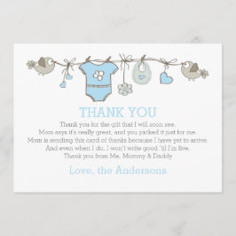 Tarjeta De Agradecimiento Blue elegante ropa de niñero gracias BABY SHOWER