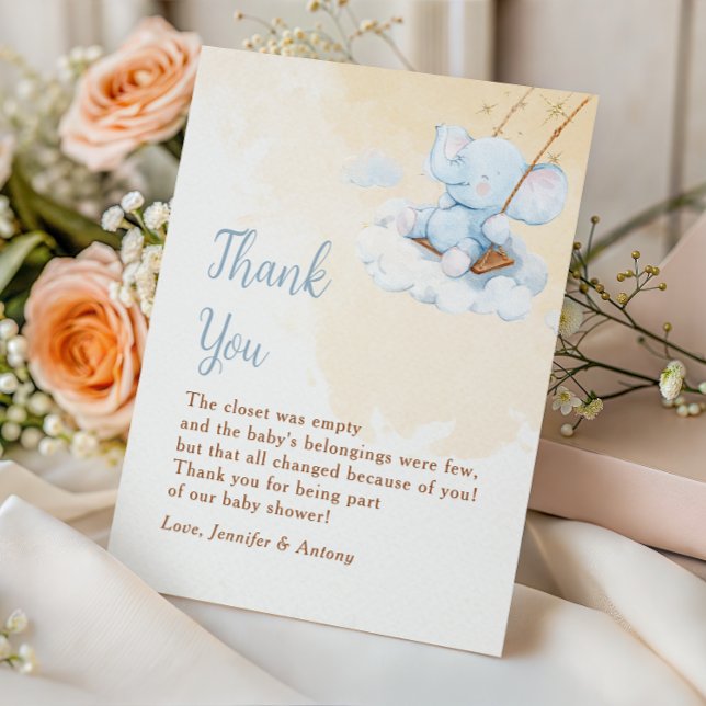 Tarjeta De Agradecimiento Blue Elephant Baby Shower Thank You Card Nursery (Subido por el creador)