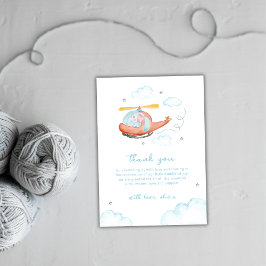 Tarjeta De Agradecimiento Blue Elephant Helicopter Airplane Baby Shower