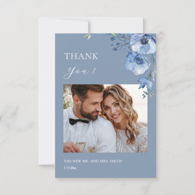 Tarjeta De Agradecimiento Blue Fine Art Flowers Wedding Thank You Card (Anverso)