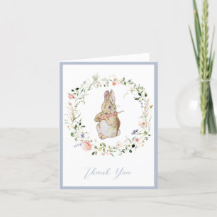 Tarjeta De Agradecimiento Blue Floral Baby Bunny Baby Shower