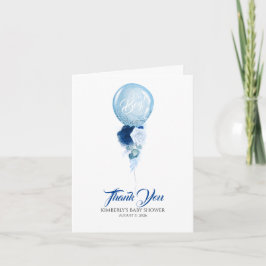 Tarjeta De Agradecimiento Blue Floral Balloon Baby Shower Gracias