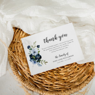 Tarjeta De Agradecimiento blue floral botanical funeral thank you note