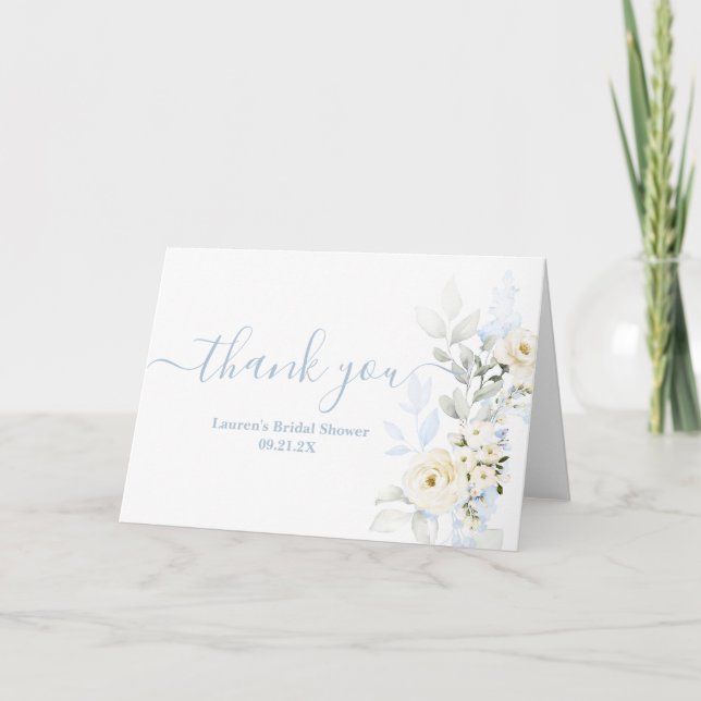 Tarjeta De Agradecimiento Blue Floral Bridal Shower (Anverso)